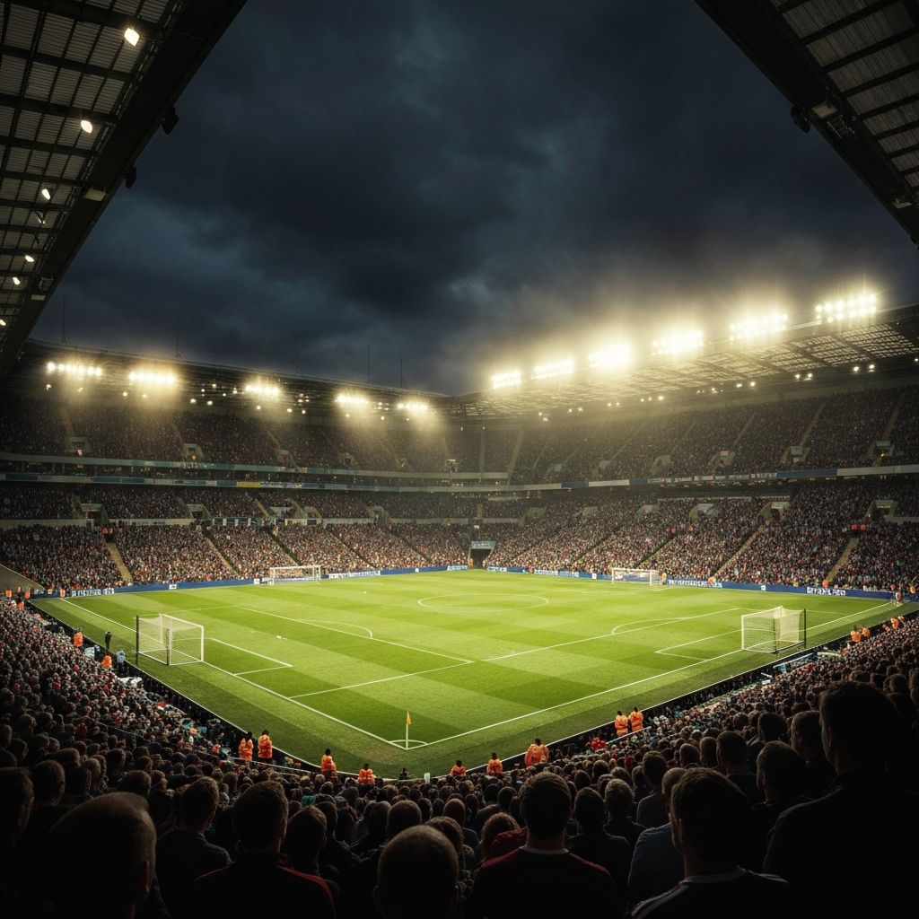 Premier League football stadium packed with supporters